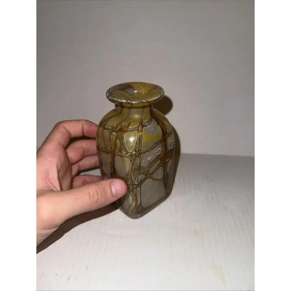 Rare Vtg Mid Cntury Mdina 70s Art Glass Bottle Mdg Vase Earthtones Vicente Boffo